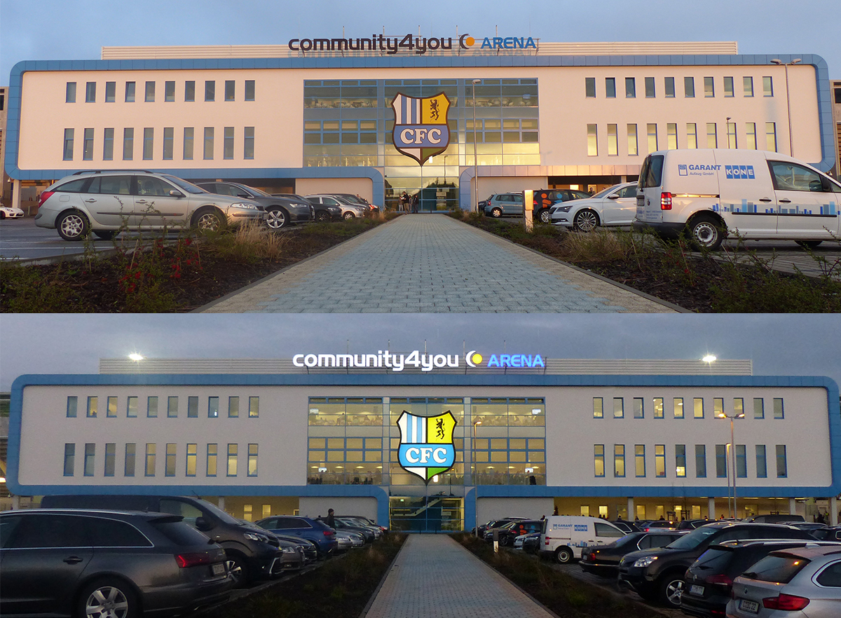 3D logo „community4you ARENA“ installed (Source: Infront Germany GmbH / Branch Chemnitz)